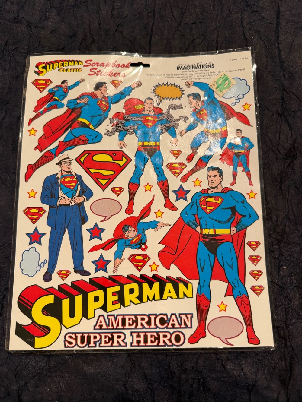 Vintage 2002 Superman Classic Scrapbook Sticker Sheet -
